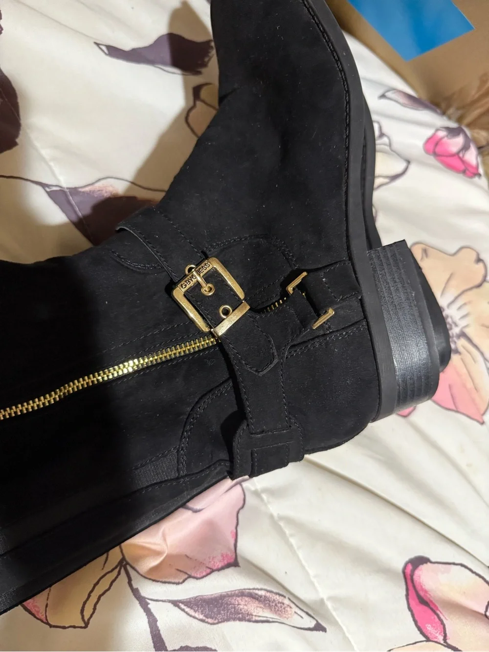 Guess Black Over-the-Knee Suede Boots with Gold Zipper & Buckle